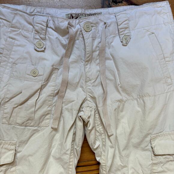 Steve & Barry's cream y2k cropped drawstring womens cargo pants SIZE 4 - Picture 2 of 5